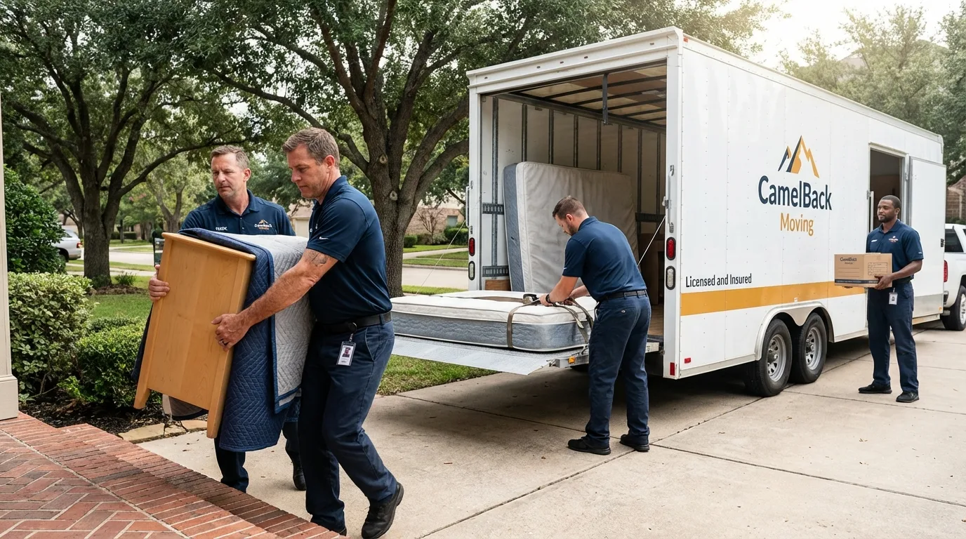 Crew loading residential truck for cross-state move from Laguna Beach, CA