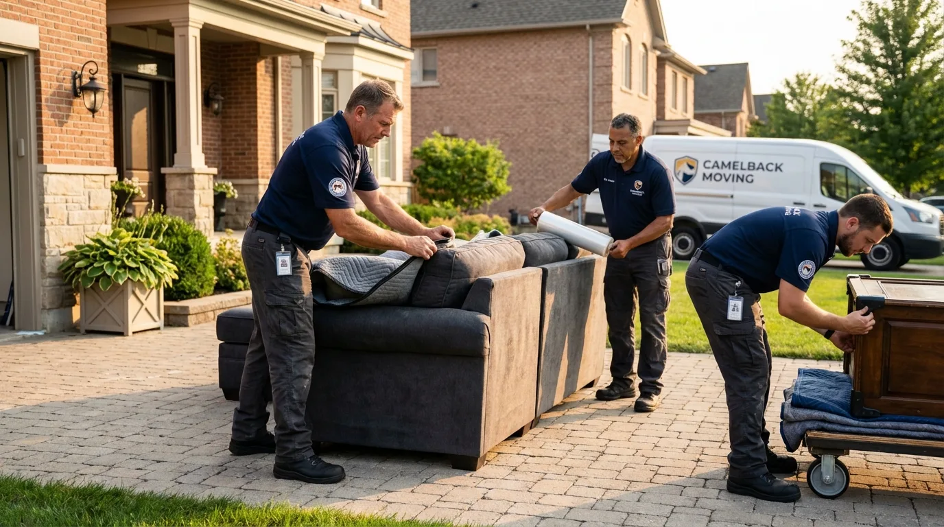 Large estate moving crew wrapping furniture in Laguna Beach, CA